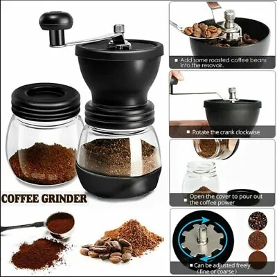 £12.49 • Buy Manual Coffee Bean Grinder Adjustable Coarseness Ceramic Hand Held Mill UK