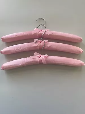 Lot Of Three - 15 Inch Large Pink Satin Padded Hangers Clothes - Foam Satin  • $6