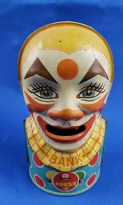 VINTAGE 1950's J Chein Tin Litho Clown Bank 5  Tall Working Condition  • $59.99