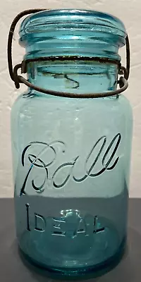 Vintage Ball Ideal Aqua Blue Mason Jar #3 Wire Bail Glass Lid 1908 • $11.45