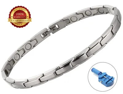 Ladies Magnetic Health Bracelet Stainless Steel Therapy Healing Relief Arthritis • £15.99