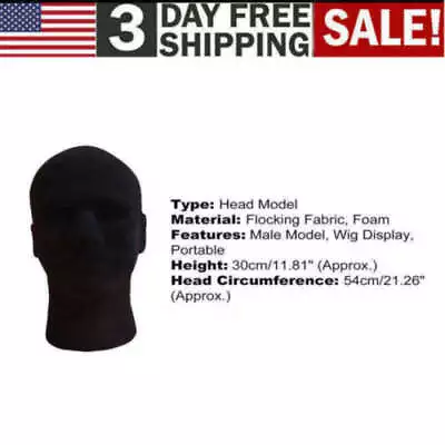 Male Foam Flocking Head Model Glasses Headset Wig Display Stand Mannequin Black • $10.38