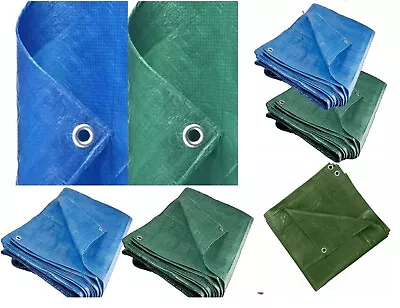TARPAULIN GARDEN CAMPING CAMP WATERPROOF SHEET BLUE GREEN 8x10 6x9 12x8 30x20 • £0.99