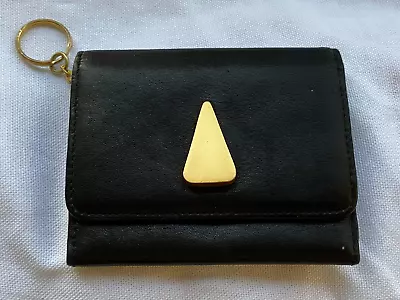 Vintage Americana By Sharif Small Leather Wallet/Card Holder W/Key Ring Blk Used • $9