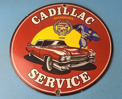 Vintage Cadillac Service Sign - Batman DC Comics Gas Pump Plate Porcelain Sign • $139.47