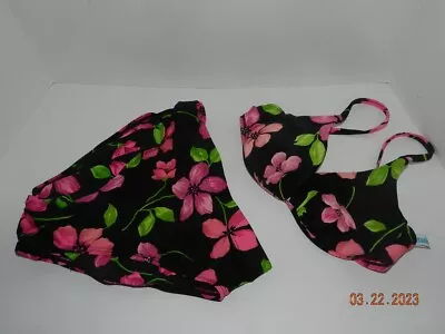 VTG Catalina S Floral Black Pink Underwire High Waisted Bikini Padded • $39.99