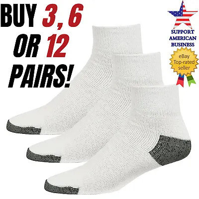 Mens Cotton White Quarter Socks Crew Ankle Sports Sock  Size 9-11 10-13 Pack • $6.75