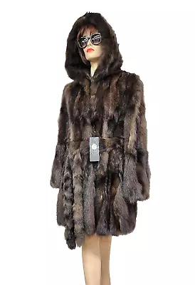 GENUINE SABLE FUR HOODED COAT Jacket Size XL 100% REAL NATURAL NEW • £1116.38