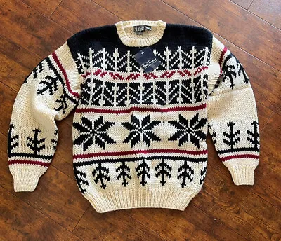 Inc. Hand Framed Mens Knit Ski Sweater In Cream Navy And Dark Red Medium NWT • $24.99