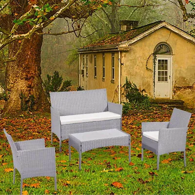 4 Pcs Rattan Garden Outdoor Set Furniture Chairs Table Sofa Patio Seater Set • £144.99