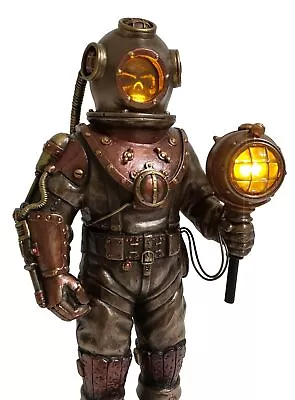 Steampunk Skeleton Diver In Diving Bell Helmet Suit Statue LED Table Night Light • $96.19