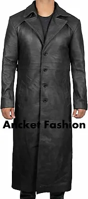 Men's Leather Black Trench Full Length Duster Coat   • $180