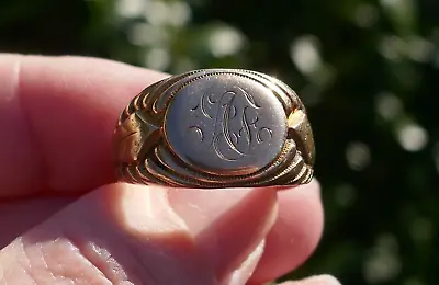 Antique Otsby & Barton 10k Yellow Gold Signet Ring - Size 9.75 • $395