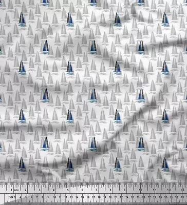 Soimoi Black Cotton Poplin Fabric Yacht & Waves Nautical Print Fabric-KaP • $9.64