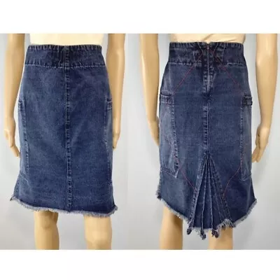 Francois Girbaud Denim Skirt Size 28 Dark Blue Kick Flare Pleat Vtg 90s Y2K • $48