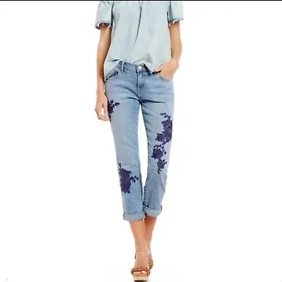 True Religion Cameron Floral Embroidered Slim Boyfriend Jeans Sz 27 • $57.99