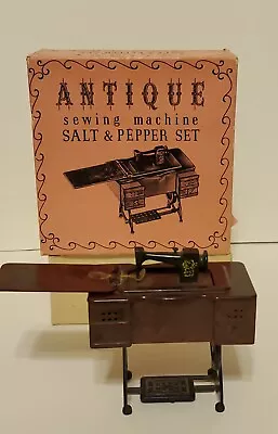 Vintage Plastic TREADLE SEWING MACHINE Cabinet W Orig BOX  Salt & Pepper Shakers • $28