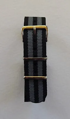 Two Stripes Nato Military Style Watch Strap - Black / Grey 18mm - 22mm • £5.99