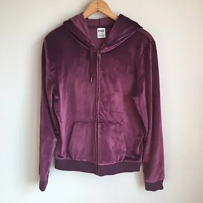 Victoria's Secret PINK Jacket Women's M Plum Purple Velour Tracksuit Top Hood • $32.98