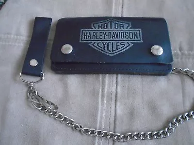 Harley Davidson Black Leather Biker Chain Wallet 2 Pocket + 1 Zipper Pocket • $45