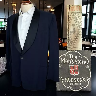 Vintage 1960s Hudsons Tuxedo Jacket Blazer Mens 42R Navy Dinner Shawl 1 Button • $123.45