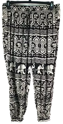 Shein Curve Black Elephants Tribal Print Pull On Jogger Pants 3XL • $15.99