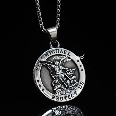 JXC Mens Catholic Saint St Michael Archangel Medal Medallion Pendant Necklace • $11.99