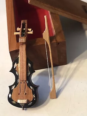 Dollhouse Miniature Artisan Violin Wooden With Mother Of Pearl Inlaid Bird Box • $49.99