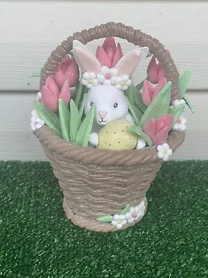 Martha Stewart Easter Claydough Bunny In Bouquet Basket Pink Tulips Flowers • £26.97