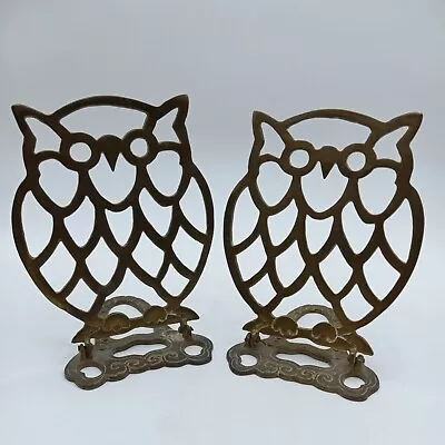 Bookends Brass Owls Collapsable Adjustable Vintage 7 1/4  H X 5  W Decor    L3d • $29.99