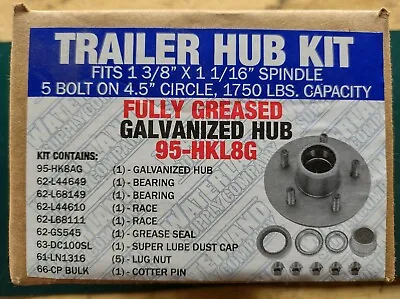 Boat Trailer Hub Kit 3500lb Galvanized 5 Lug Fully Greased Bearings W/Cap • $57.79