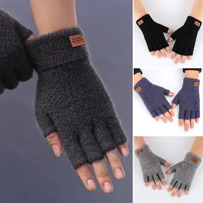 Mens Womens Thermal Knitted Fingerless Gloves Winter Warm Half Finger Mittens • $3.45