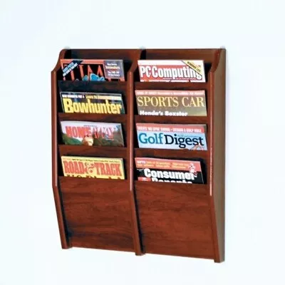 Pemberly Row 8 Pocket Wood Magazine Wall Rack In Mahogany • $126