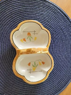 Vintage 1930s Made In Japan Lusterware Divided Relish Dish With Deco Tulip Motif • $15