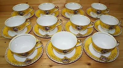 M/K Japan Handpainted Yellow & Gold (11) Cups 2 1/4  & (11) Saucers 5 1/2  • $70.88