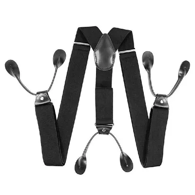 Mens Adjustable 35mm Wide Trouser Belt Suspender Elastic Leather Button Braces • £6.59