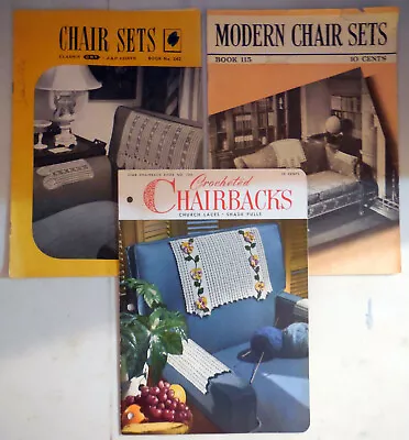 LOT 3 VTG CROCHET BOOKS CHAIRBACKS CHAIR SETS CHURCH LACES PULLS 1930s 40s 50s • $4.98