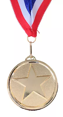 Personalised Large Shiney Star Gold Medal & Ribbon ENGRAVED FREE (G) • £5.99