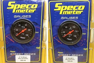 Mechanical Oil Pressure + Water Temp Gauges 0-100Psi 40-120C Speco 52mm 2  Black • $71.66