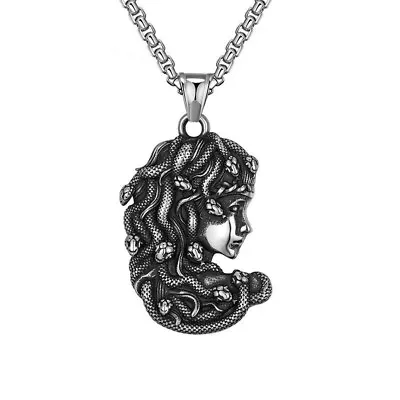 New Mens Womens Stainless Steel Greek Snake Medusa Head Pendant Necklace Men • $11.68