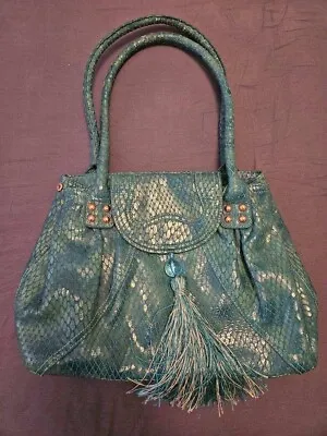 La Gioe Di Toscana By Sharon Gioe Teal Croc Embossed Leather Shoulder Bag • $19