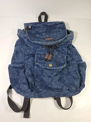 Vintage Jansport Floral Pattern Denim Backpack Draw String • $60