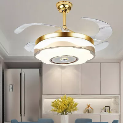 LED Ceiling Fan Light Retractable Blades Invisible Chandelier Lamp With Remote • $73.16