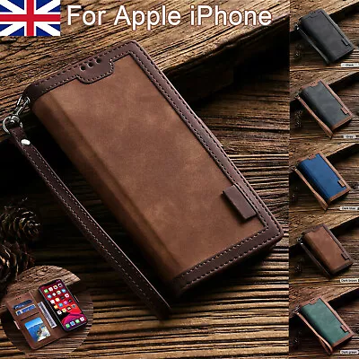 Leather Case For IPhone 11 12 Pro Max SE Xr 14 7 8 Xs Magnetic Wallet Flip Cover • £1.99