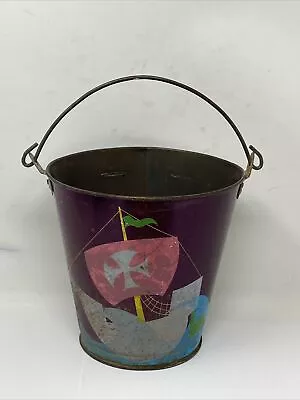 Vintage Ohio Art Tin Litho Child’s Sand Bucket Pail Ships • $16.20