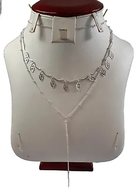 Claires Silver Layered Leaf Charm Y Drop Necklace Costume Jewellery CL7511 • £3.49