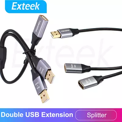 Double USB Extension Male To Female Y Cable Cord Power Adapter Splitter • $7.55