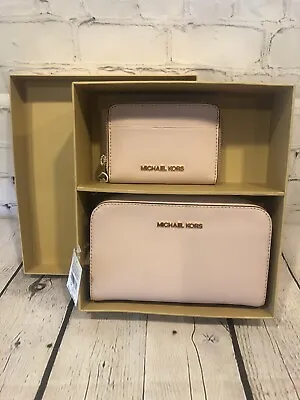 Michael Kors Pink Cosmetic Case Make Up Bag/ Mini Wallet Gift Set $348 • $137.77