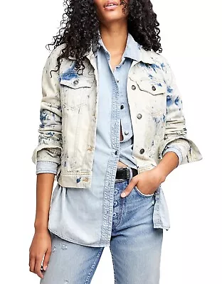 NWT Free People Rumors Jones Tie Dye Blue Denim Jean Jacket Small Acid Wash 80s • £50.80