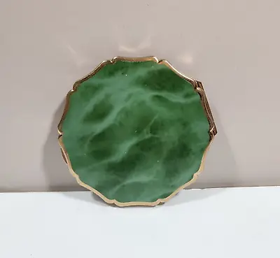 Vintage Stratton Cosmetic Compact Green Enamel Gold Rimmed Powder 50's England • $26.95